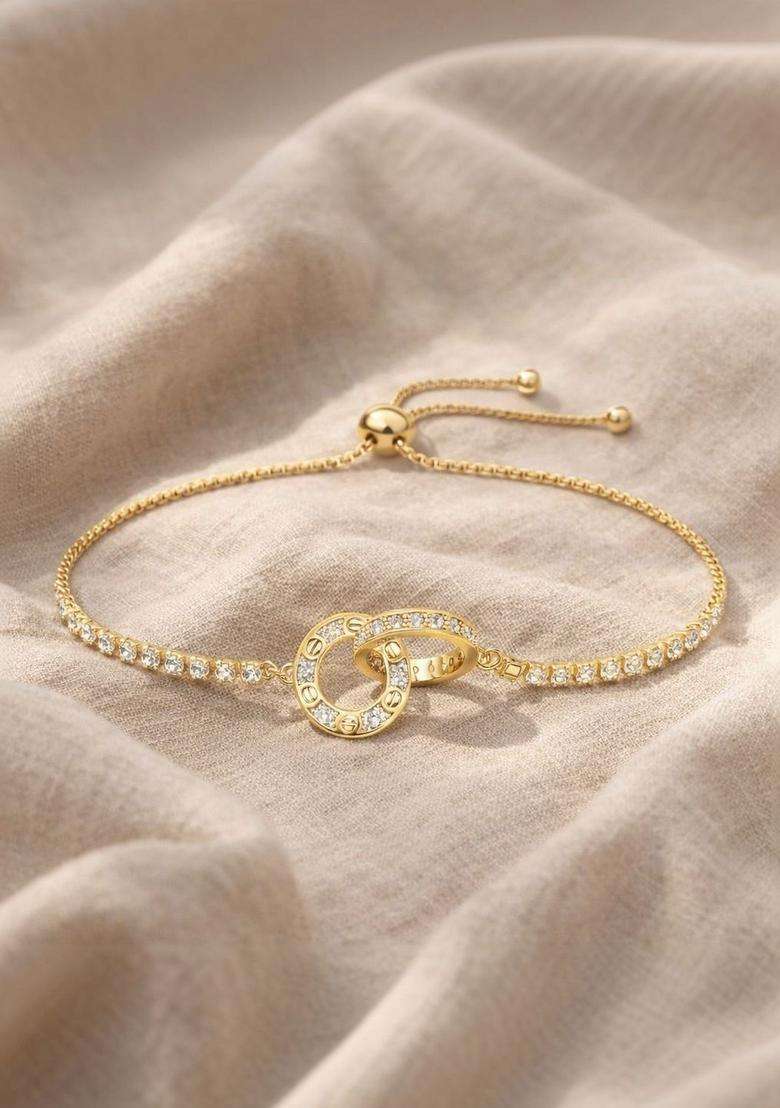 American Diamond Temple Gold-Plated Link Bracelet for Women | Stylish Party & Everyday Wear | Gift for Her - Indya