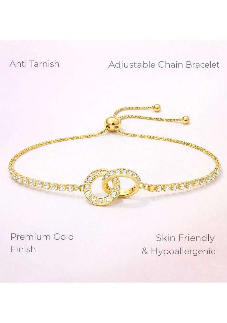 American Diamond Temple Gold-Plated Link Bracelet for Women | Stylish Party & Everyday Wear | Gift for Her - Indya