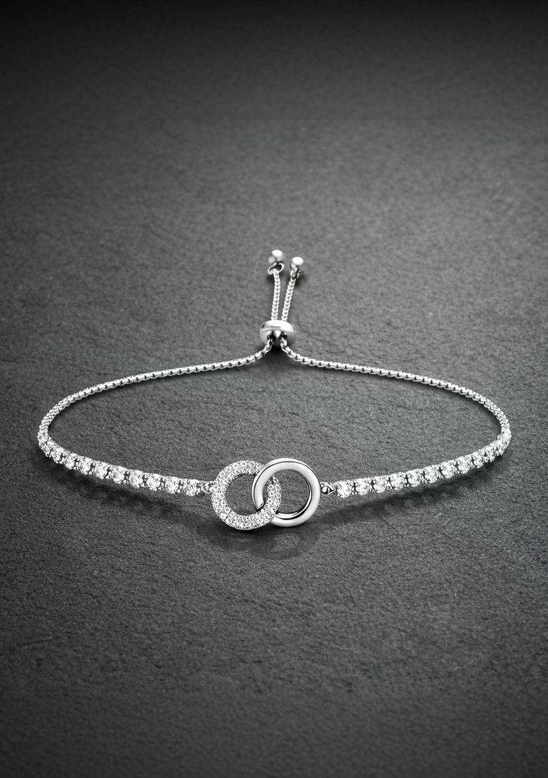 Silver-Plated American Diamond Link Bracelet for Women | Stylish Party & Everyday Wear | Gift for Her - Indya