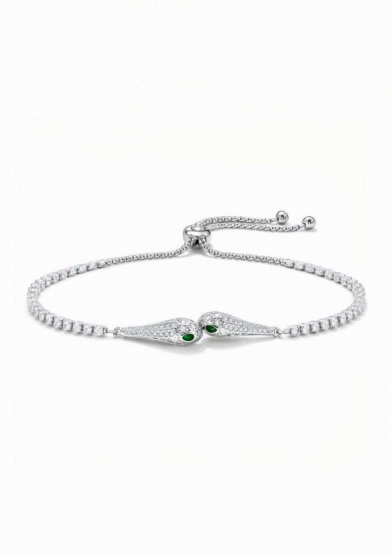 Silver-Plated American Diamond Anti Tarnish Link Bracelet for Women | Stylish Party & Everyday Wear | Gift for Her - Indya
