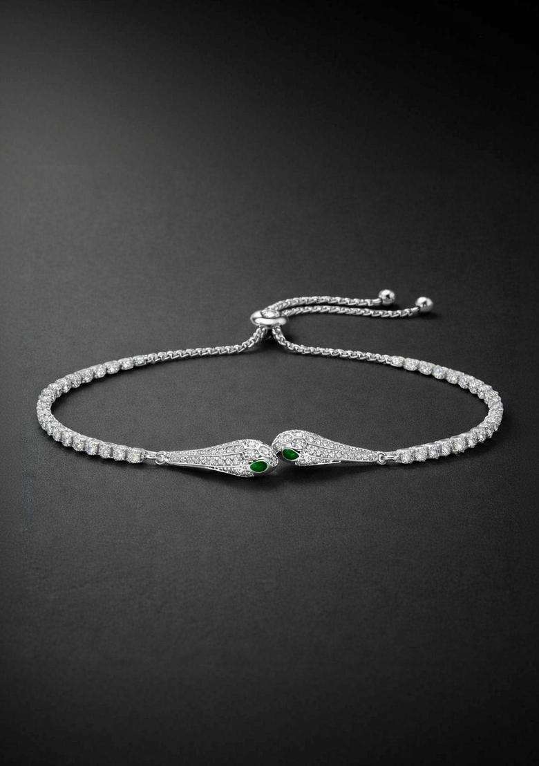 Silver-Plated American Diamond Anti Tarnish Link Bracelet for Women | Stylish Party & Everyday Wear | Gift for Her - Indya