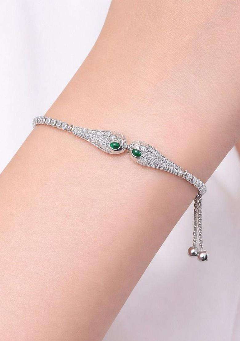 Silver-Plated American Diamond Anti Tarnish Link Bracelet for Women | Stylish Party & Everyday Wear | Gift for Her - Indya