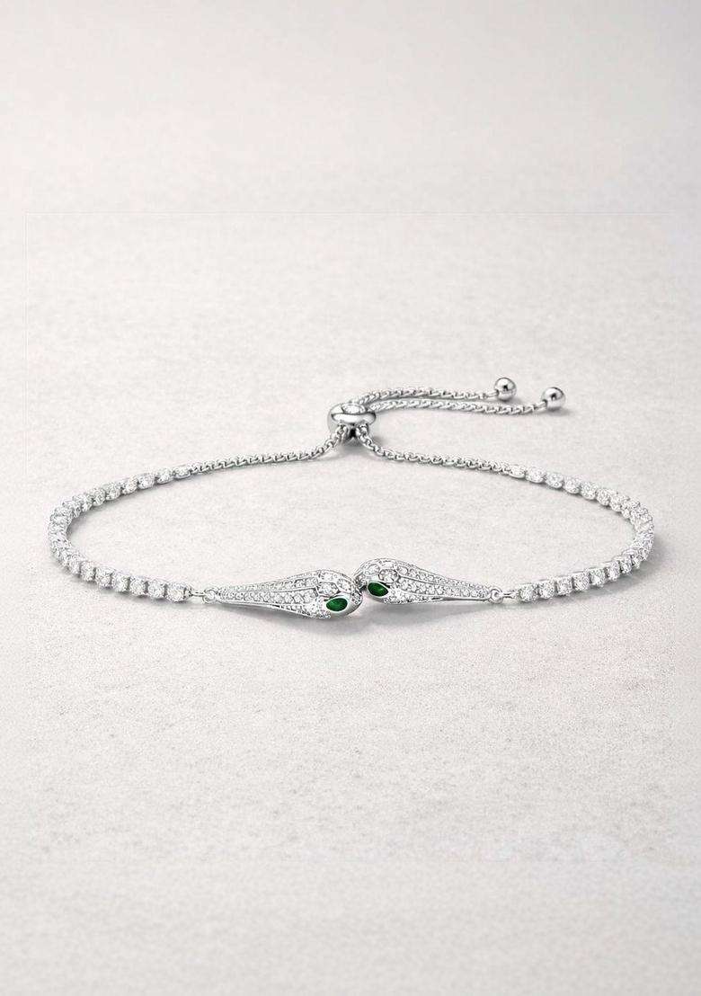Silver-Plated American Diamond Anti Tarnish Link Bracelet for Women | Stylish Party & Everyday Wear | Gift for Her - Indya