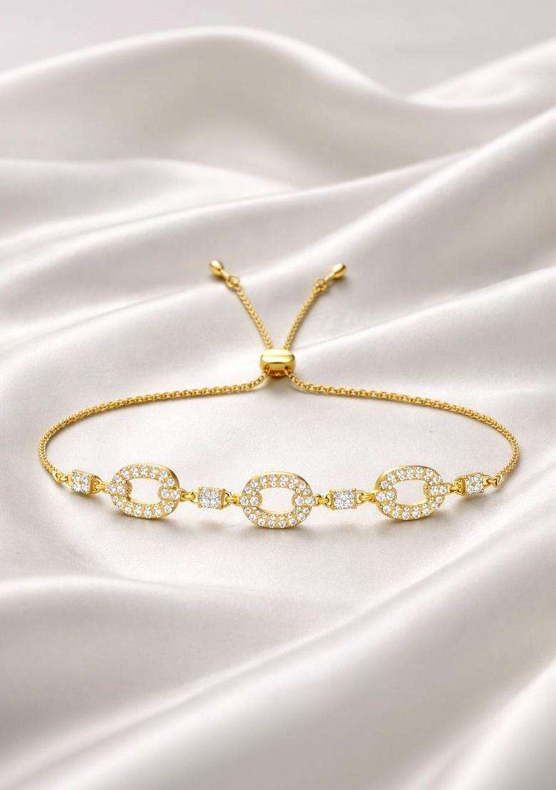 American Diamond Temple Gold-Plated Link Bracelet for Women | Stylish Party & Everyday Wear | Gift for Her - Indya