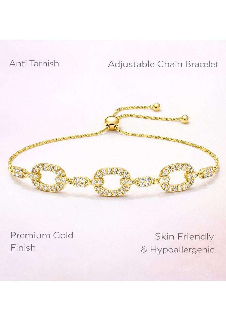 American Diamond Temple Gold-Plated Link Bracelet for Women | Stylish Party & Everyday Wear | Gift for Her - Indya