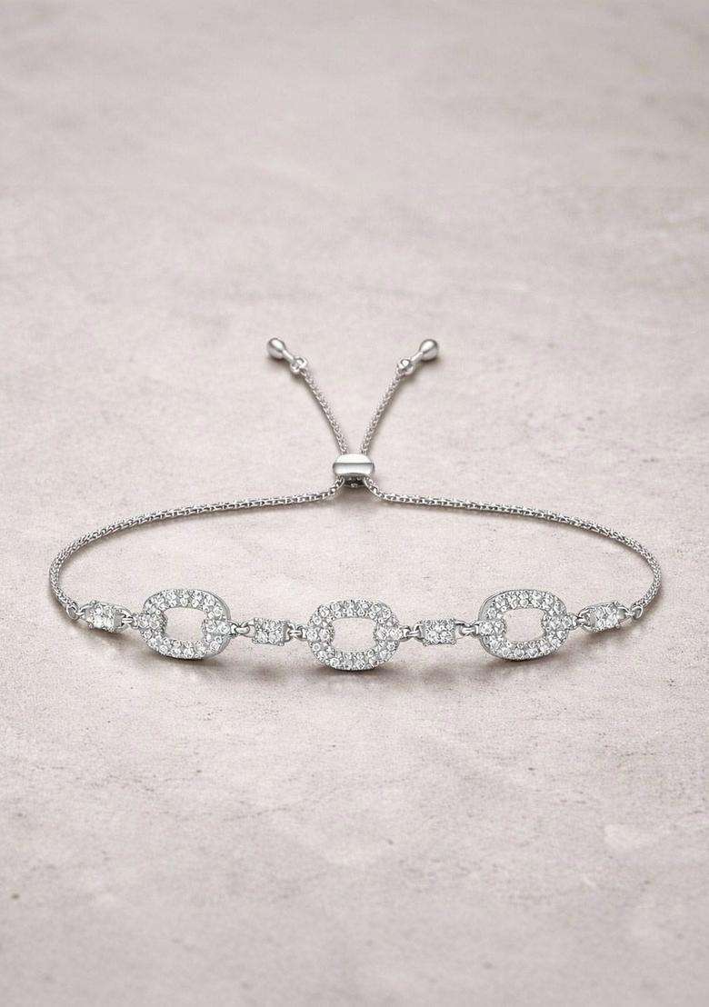 American Diamond Temple Silver-Plated Link Bracelet for Women | Stylish Party & Everyday Wear | Gift for Her - Indya