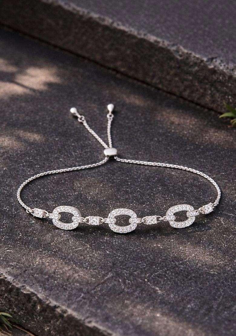 American Diamond Temple Silver-Plated Link Bracelet for Women | Stylish Party & Everyday Wear | Gift for Her - Indya