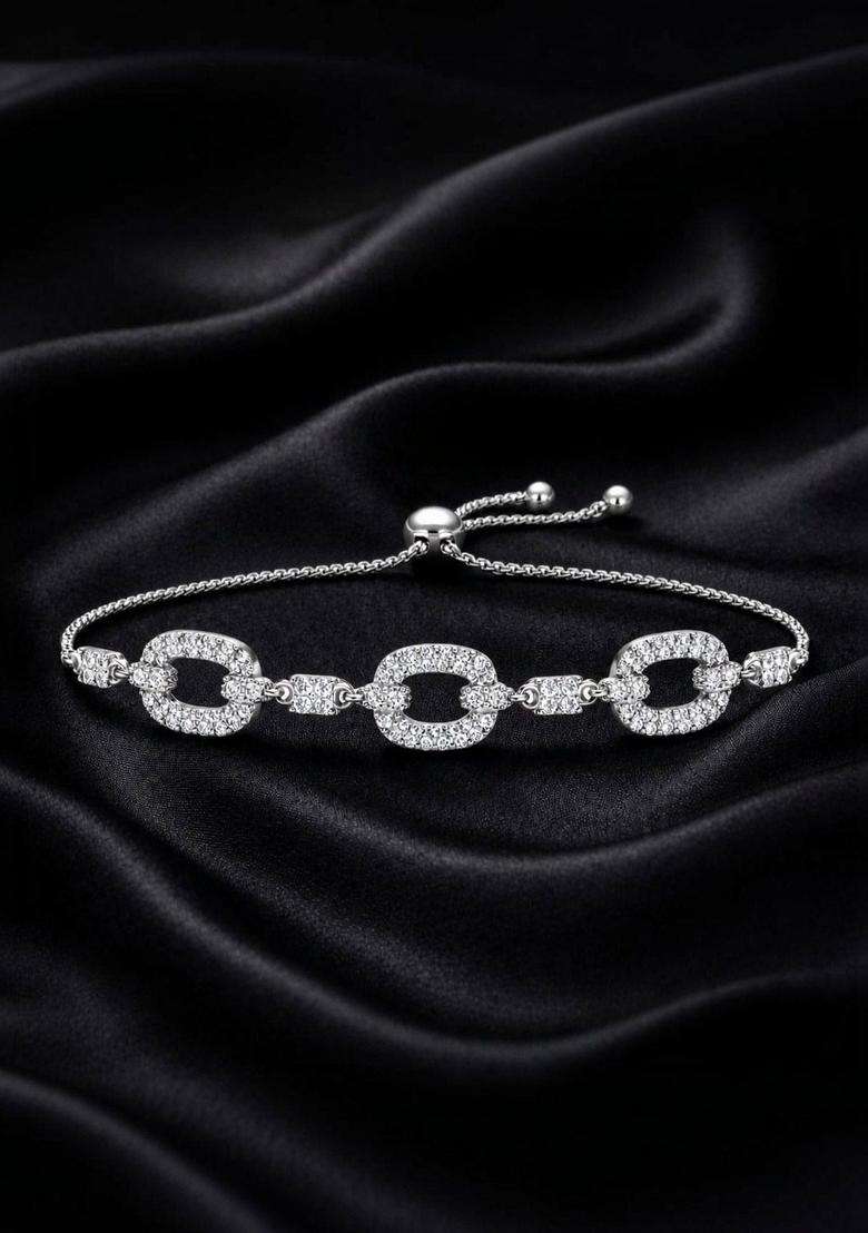 American Diamond Temple Silver-Plated Link Bracelet for Women | Stylish Party & Everyday Wear | Gift for Her - Indya