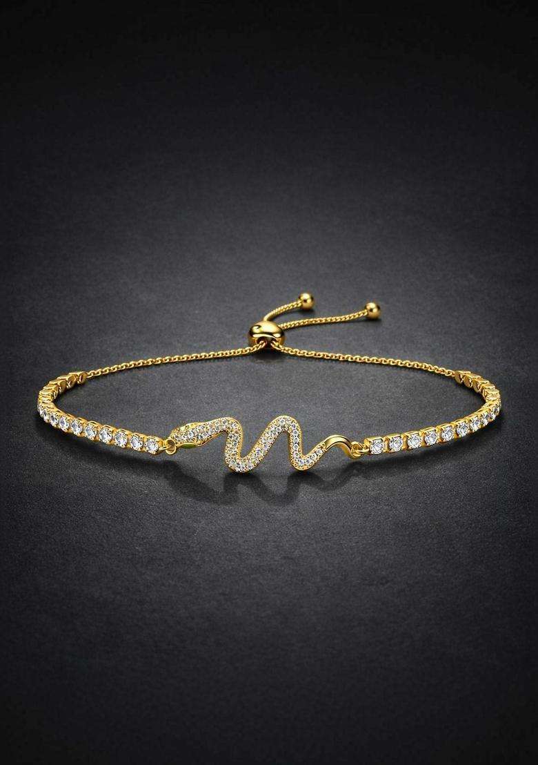 American Diamond Temple Gold-Plated Link Bracelet for Women | Stylish Party & Everyday Wear | Gift for Her - Indya