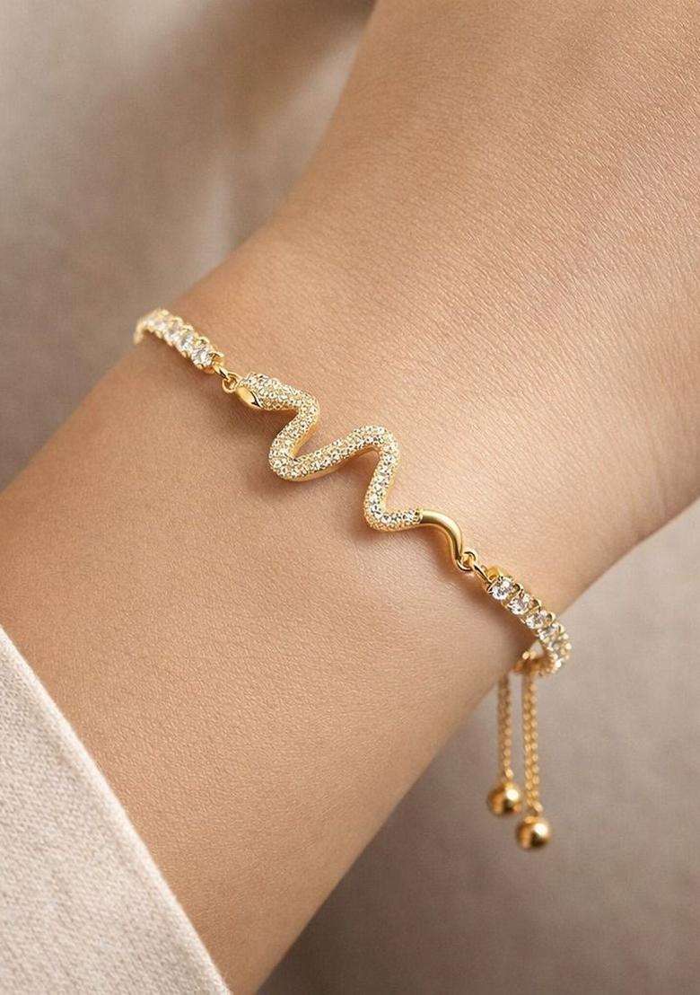 American Diamond Temple Gold-Plated Link Bracelet for Women | Stylish Party & Everyday Wear | Gift for Her - Indya
