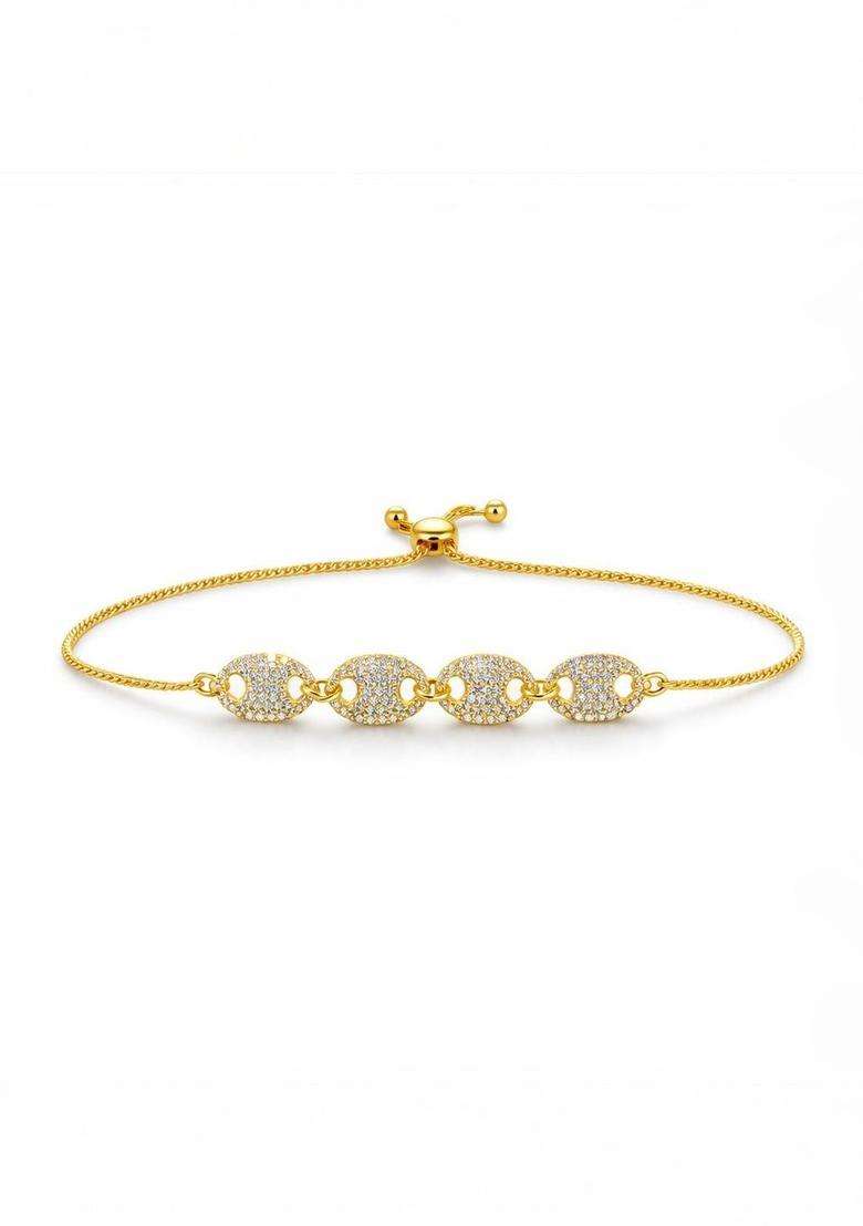 American Diamond Temple Gold-Plated Link Bracelet for Women | Stylish Party & Everyday Wear | Gift for Her - Indya
