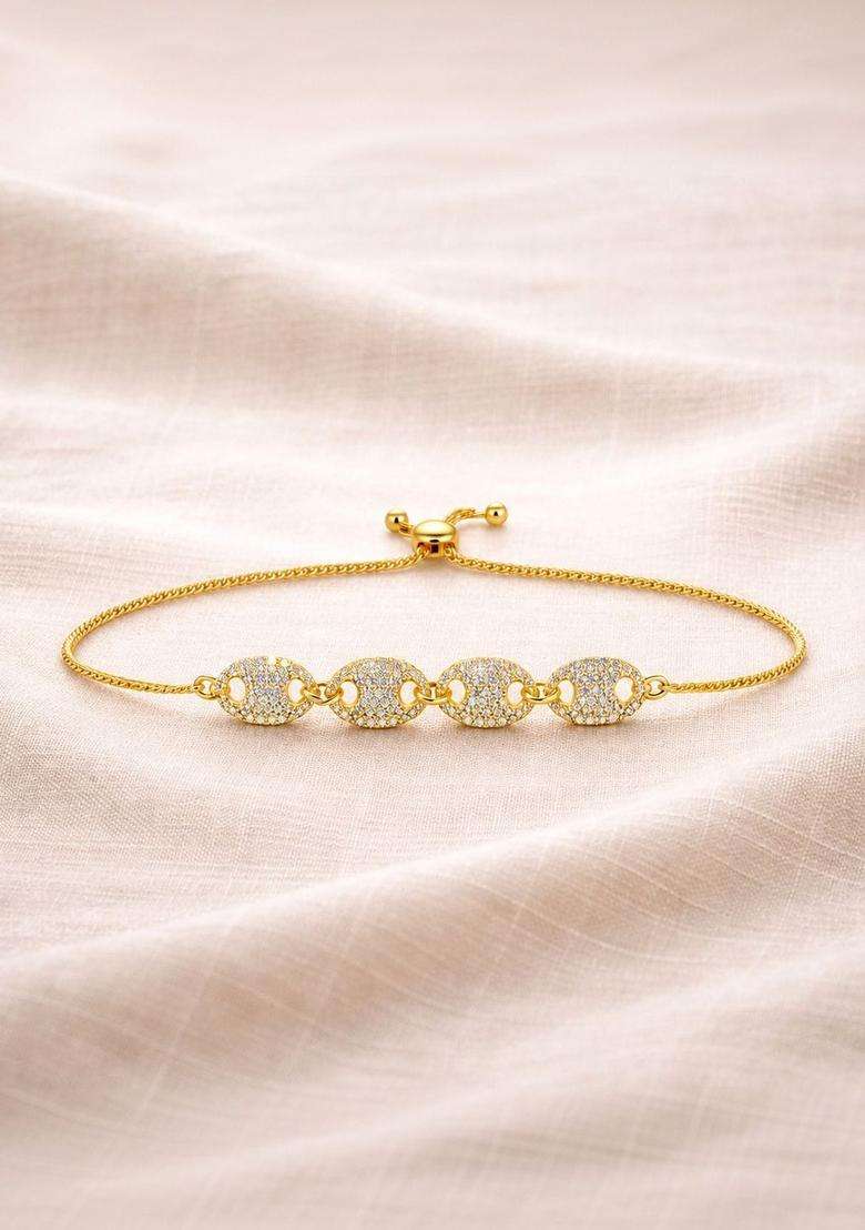 American Diamond Temple Gold-Plated Link Bracelet for Women | Stylish Party & Everyday Wear | Gift for Her - Indya