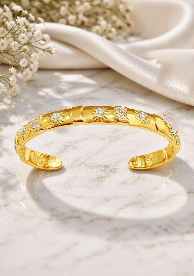 American Diamond Temple Gold-Plated Cuff Bracelet for Women | Stylish Party & Everyday Wear | Gift for Her - Indya