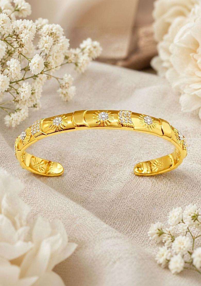 American Diamond Temple Gold-Plated Cuff Bracelet for Women | Stylish Party & Everyday Wear | Gift for Her - Indya