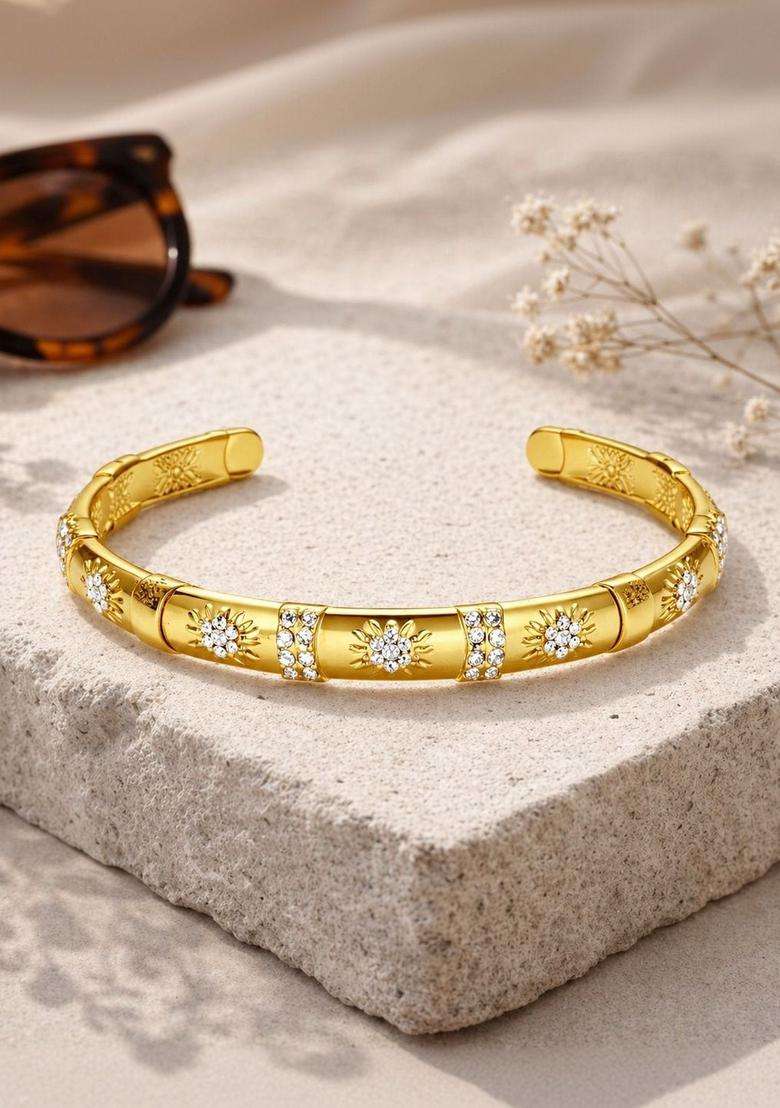 American Diamond Temple Gold-Plated Cuff Bracelet for Women | Stylish Party & Everyday Wear | Gift for Her - Indya
