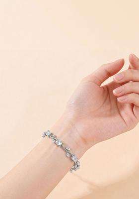 Stainless Steel Silver-Plated American Diamond Studded Link Bracelet for Women | Stylish Party & Everyday Wear | Gift for Her