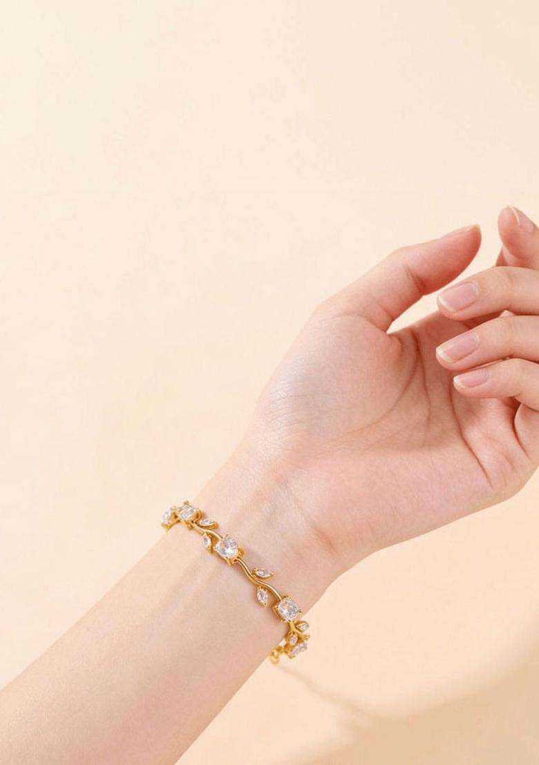 American Diamond Temple Gold-Plated Link Bracelet for Women | Stylish Party & Everyday Wear | Gift for Her - Indya
