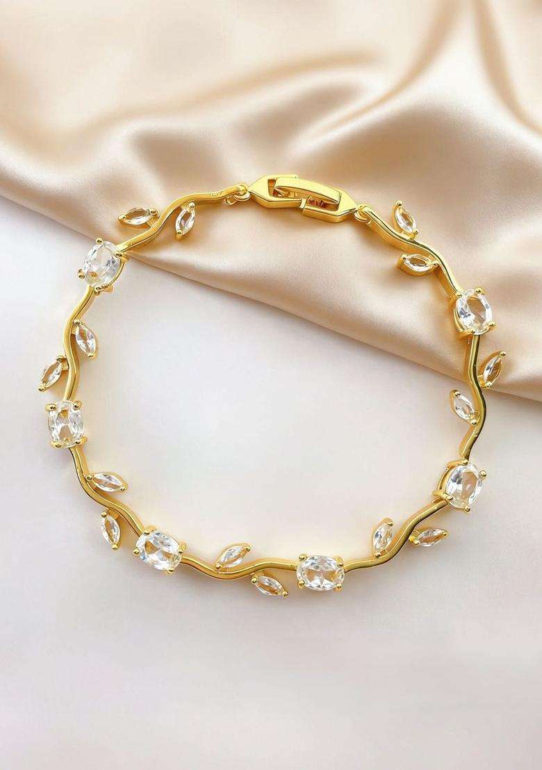 American Diamond Temple Gold-Plated Link Bracelet for Women | Stylish Party & Everyday Wear | Gift for Her - Indya
