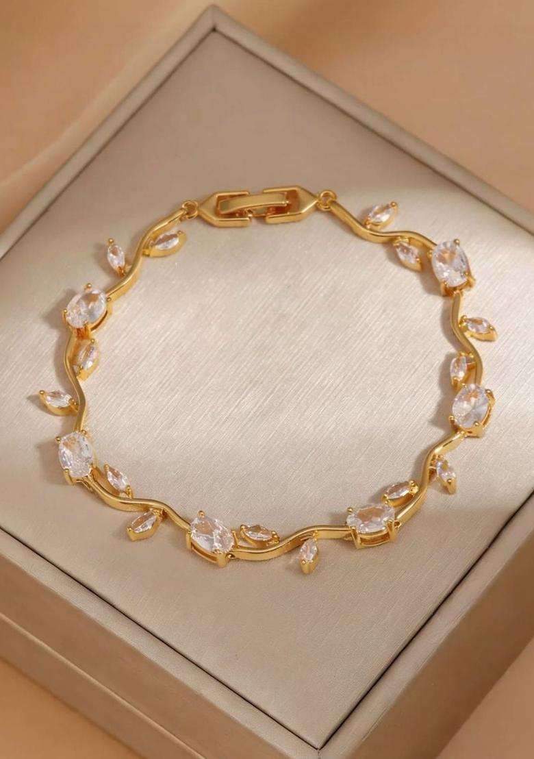 American Diamond Temple Gold-Plated Link Bracelet for Women | Stylish Party & Everyday Wear | Gift for Her - Indya