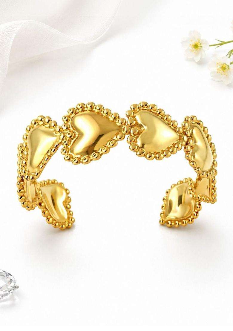 Stainless Steel Gold-Plated Cuff Bracelet for Women | Stylish Party & Everyday Wear | Gift for Her - Indya