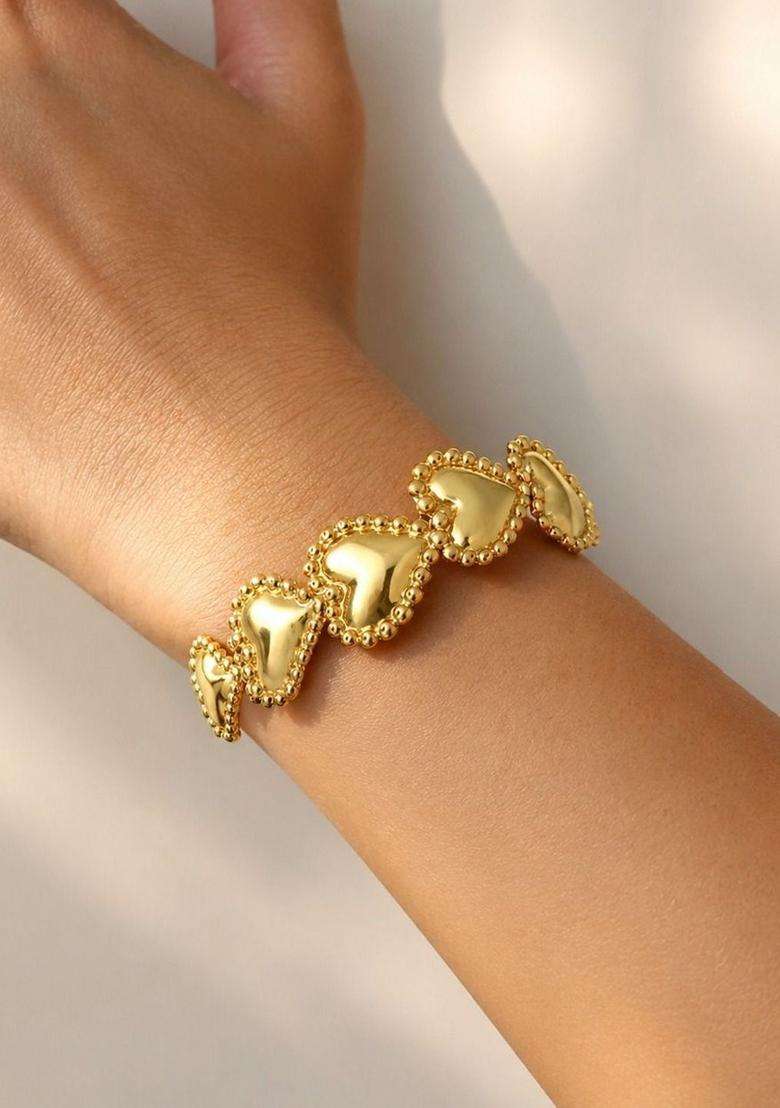 Stainless Steel Gold-Plated Cuff Bracelet for Women | Stylish Party & Everyday Wear | Gift for Her - Indya
