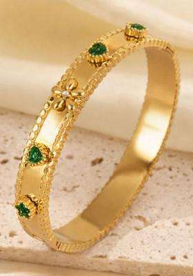 American Diamond Temple Gold-Plated Bangle-Style Bracelet for Women | Fusion Party & Festive Wear | Gift for Her