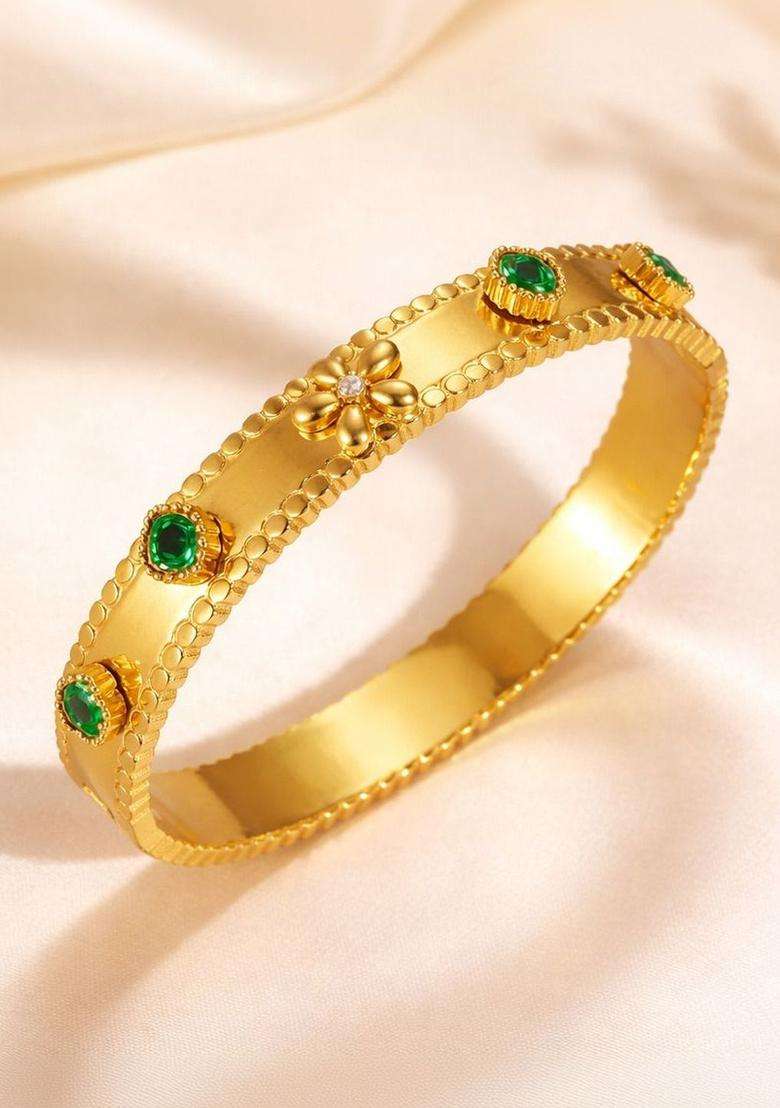 American Diamond Temple Gold-Plated Bangle-Style Bracelet for Women | Fusion Party & Festive Wear | Gift for Her - Indya