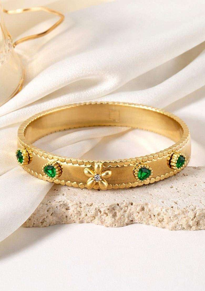 American Diamond Temple Gold-Plated Bangle-Style Bracelet for Women | Fusion Party & Festive Wear | Gift for Her - Indya