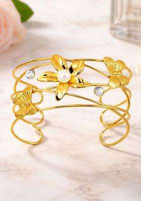 American Diamond Temple Gold-Plated Cuff Bracelet for Women | Stylish Party & Everyday Wear | Gift for Her