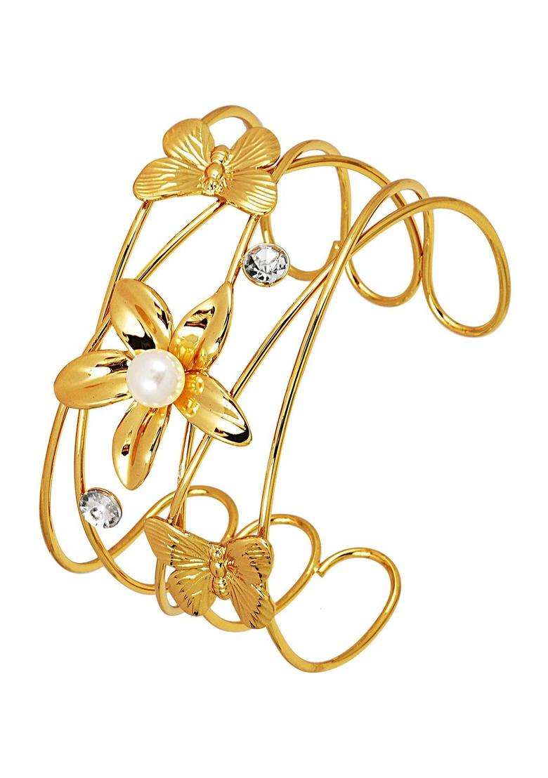 American Diamond Temple Gold-Plated Cuff Bracelet for Women | Stylish Party & Everyday Wear | Gift for Her - Indya
