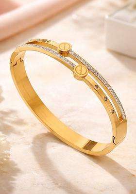 American Diamond Temple Gold-Plated Cuff Bracelet for Women | Stylish Party & Everyday Wear | Gift for Her