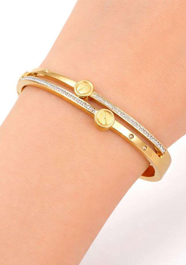 American Diamond Temple Gold-Plated Cuff Bracelet for Women | Stylish Party & Everyday Wear | Gift for Her - Indya
