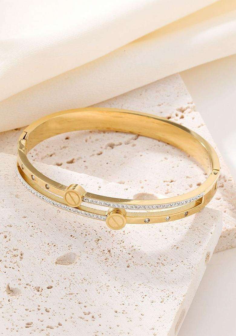 American Diamond Temple Gold-Plated Cuff Bracelet for Women | Stylish Party & Everyday Wear | Gift for Her - Indya