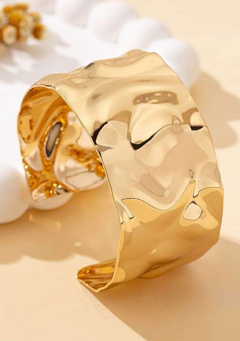 Stainless Steel Gold-Plated Cuff Bracelet for Women | Stylish Party & Everyday Wear | Gift for Her - Indya