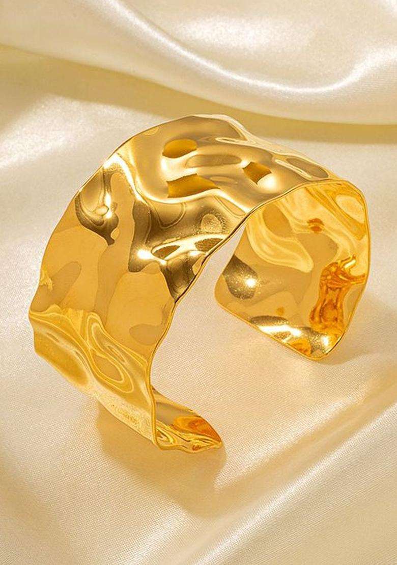 Stainless Steel Gold-Plated Cuff Bracelet for Women | Stylish Party & Everyday Wear | Gift for Her - Indya