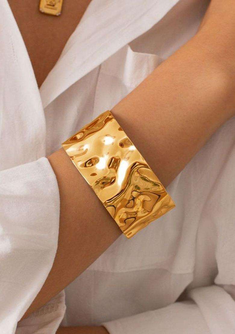 Stainless Steel Gold-Plated Cuff Bracelet for Women | Stylish Party & Everyday Wear | Gift for Her - Indya