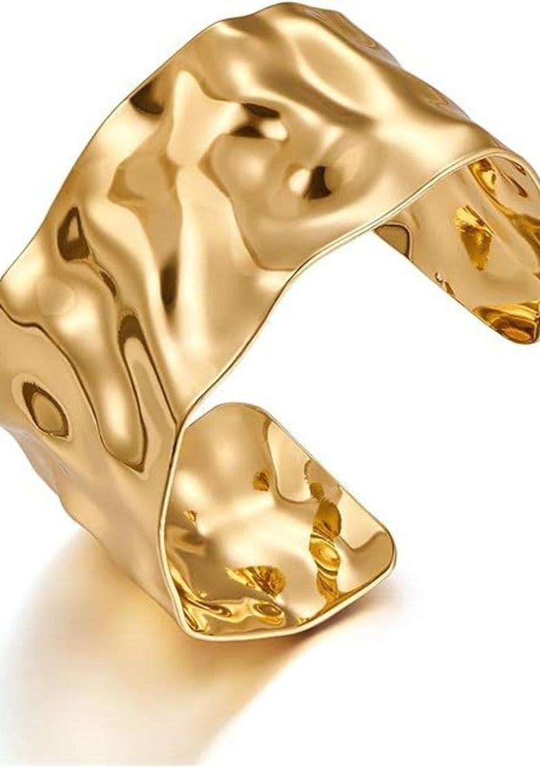 Stainless Steel Gold-Plated Cuff Bracelet for Women | Stylish Party & Everyday Wear | Gift for Her - Indya