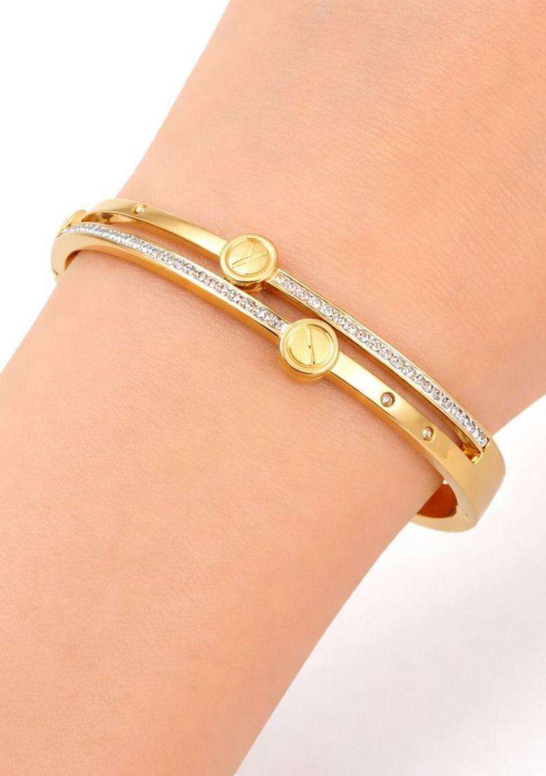 American Diamond Temple Gold-Plated Cuff Bracelet for Women | Stylish Party & Everyday Wear | Gift for Her - Indya