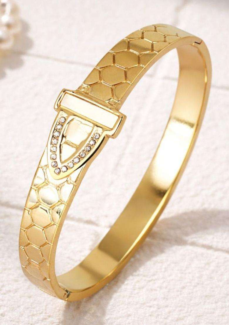 American Diamond Temple Gold-Plated Bangle-Style Bracelet for Women | Stylish Party & Everyday Wear | Gift for Her - Indya