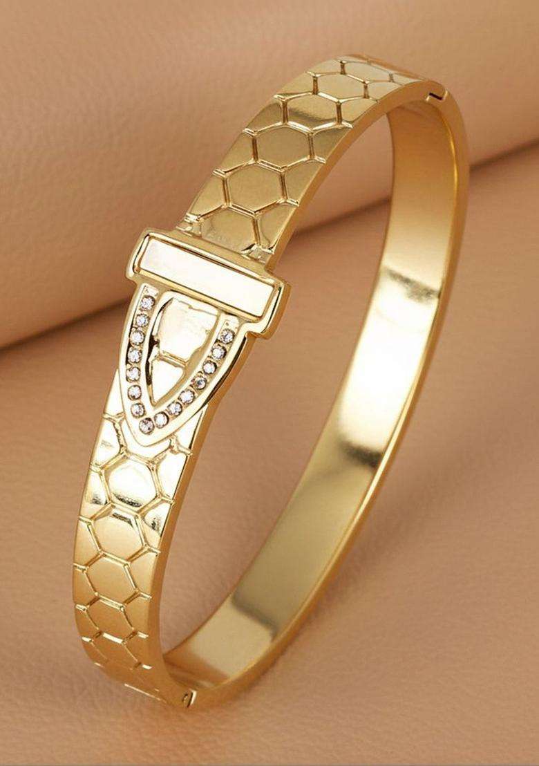 American Diamond Temple Gold-Plated Bangle-Style Bracelet for Women | Stylish Party & Everyday Wear | Gift for Her - Indya