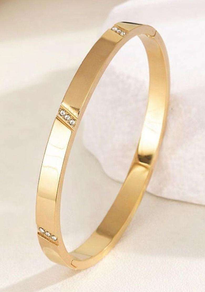 American Diamond Temple Gold-Plated Bangle-Style Bracelet for Women | Stylish Party & Everyday Wear | Gift for Her - Indya