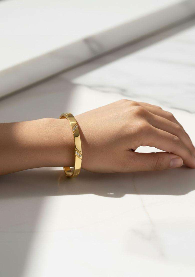 American Diamond Temple Gold-Plated Bangle-Style Bracelet for Women | Stylish Party & Everyday Wear | Gift for Her - Indya