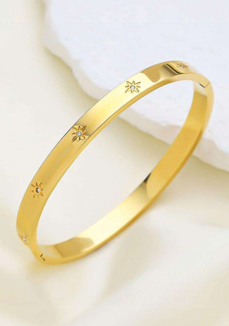 American Diamond Temple Gold-Plated Bangle-Style Bracelet for Women | Stylish Party & Everyday Wear | Gift for Her - Indya