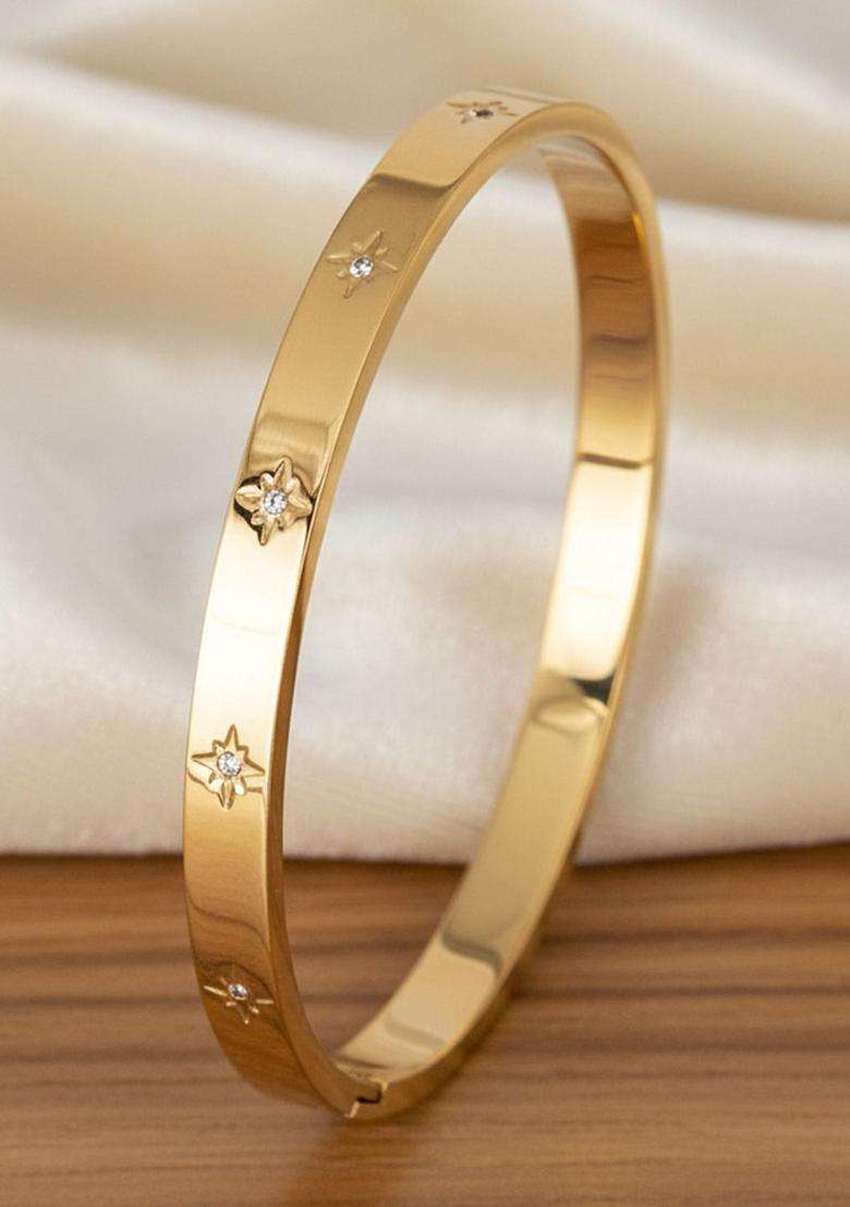American Diamond Temple Gold-Plated Bangle-Style Bracelet for Women | Stylish Party & Everyday Wear | Gift for Her - Indya