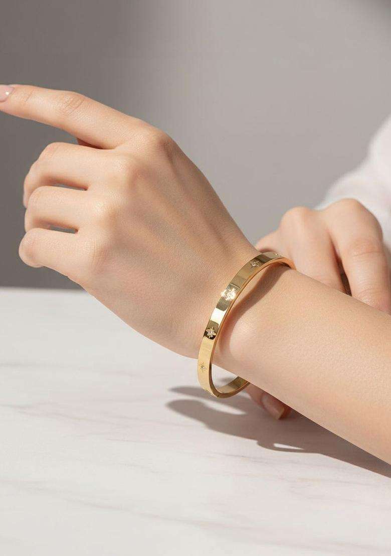 American Diamond Temple Gold-Plated Bangle-Style Bracelet for Women | Stylish Party & Everyday Wear | Gift for Her - Indya