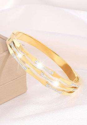 American Diamond Temple Gold-Plated Bangle-Style Bracelet for Women | Stylish Party & Everyday Wear | Gift for Her