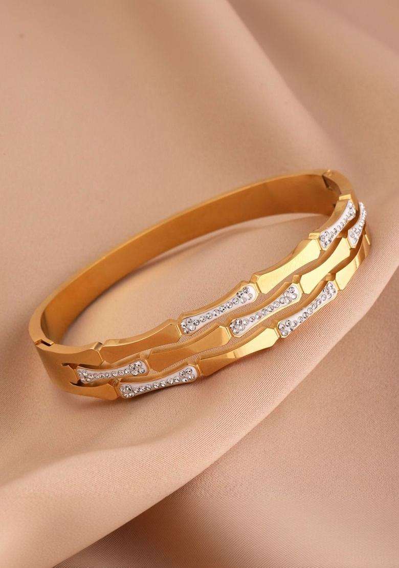 American Diamond Temple Gold-Plated Bangle-Style Bracelet for Women | Stylish Party & Everyday Wear | Gift for Her - Indya