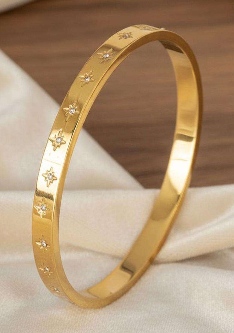 American Diamond Temple Gold-Plated Bangle-Style Bracelet for Women | Stylish Party & Everyday Wear | Gift for Her - Indya