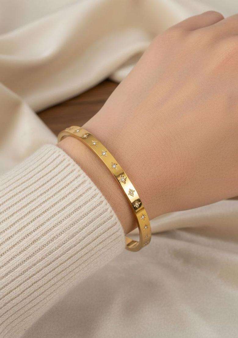 American Diamond Temple Gold-Plated Bangle-Style Bracelet for Women | Stylish Party & Everyday Wear | Gift for Her - Indya