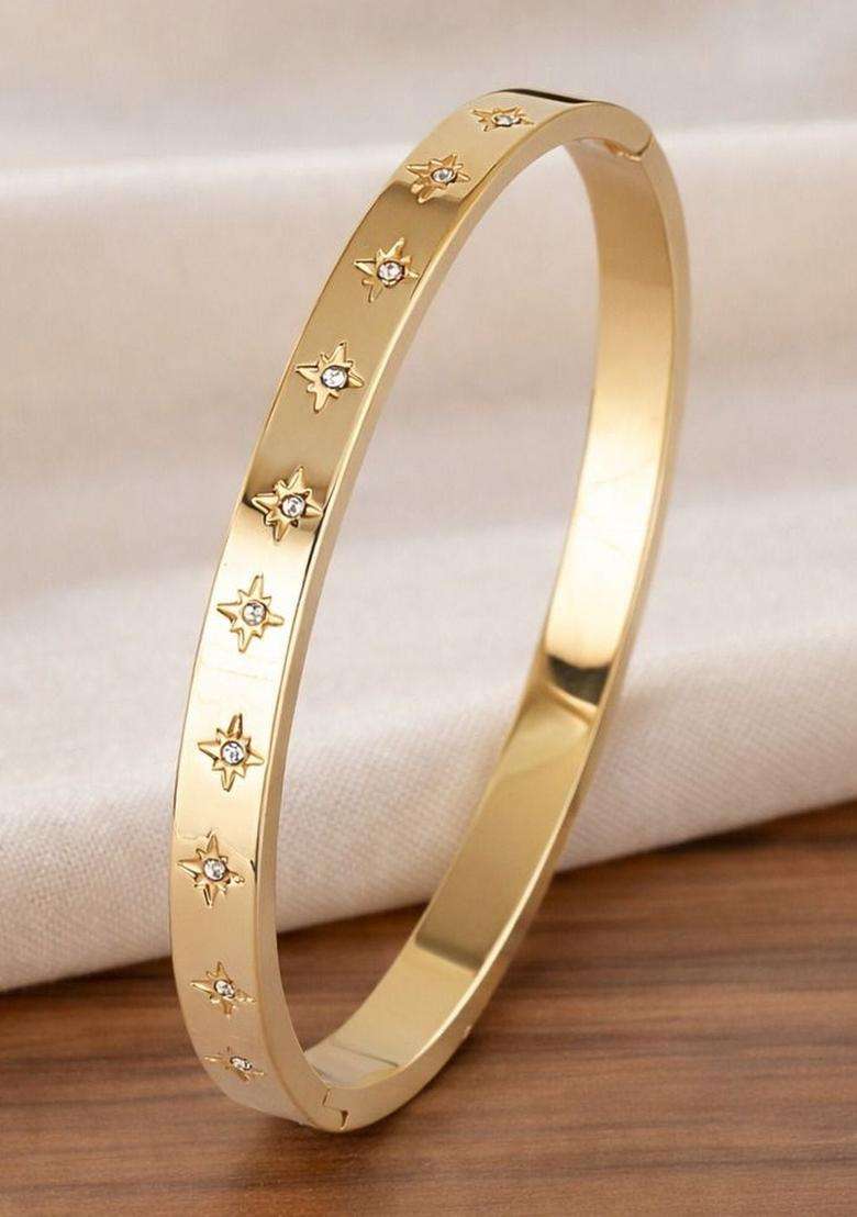 American Diamond Temple Gold-Plated Bangle-Style Bracelet for Women | Stylish Party & Everyday Wear | Gift for Her - Indya